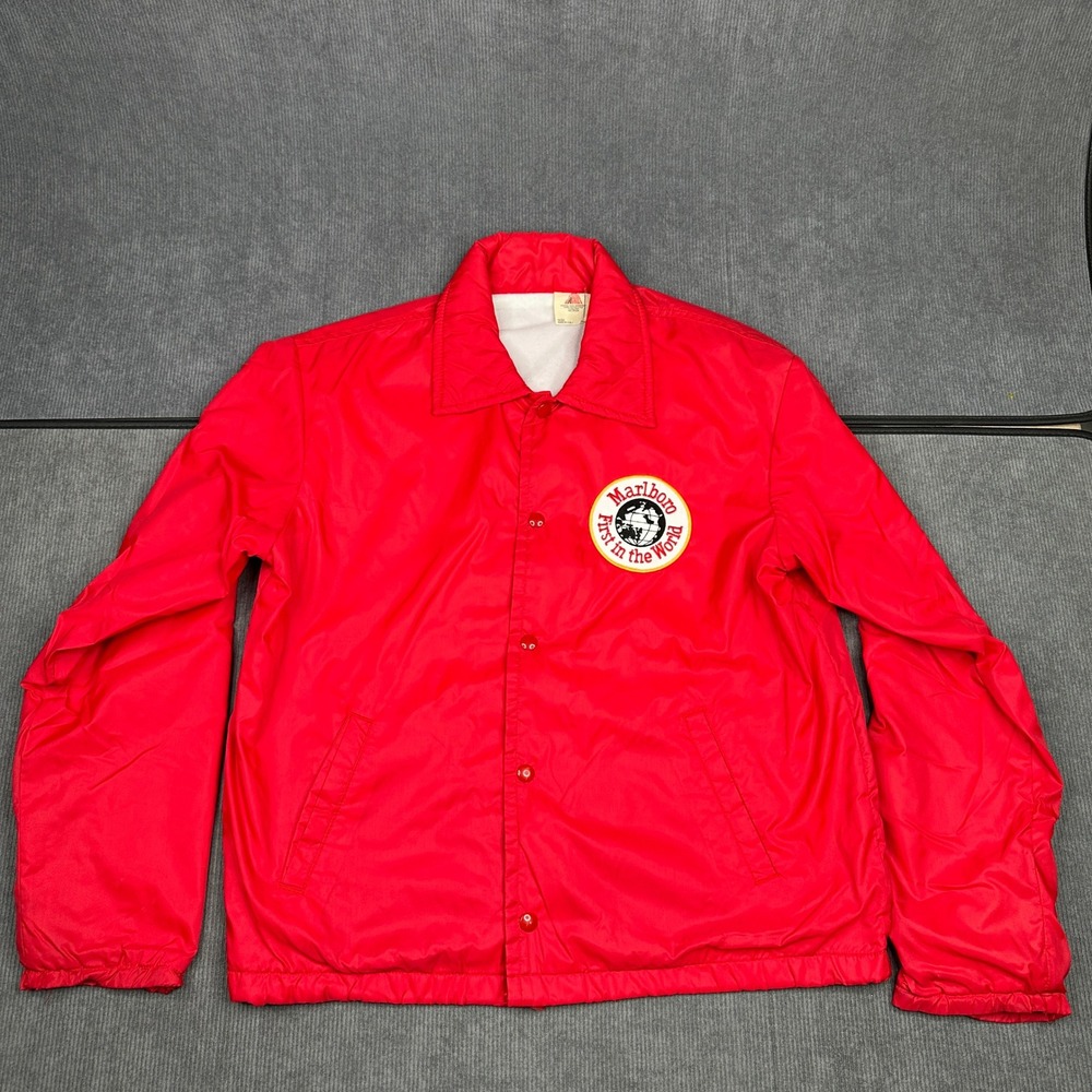 Vintage Marlboro First in the World Red Coach Jacket Snap Front Made in USA L